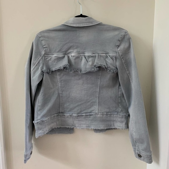 Wash Lab Ruffle My Feathers Cropped Jean Jacket XS - Picture 2 of 9